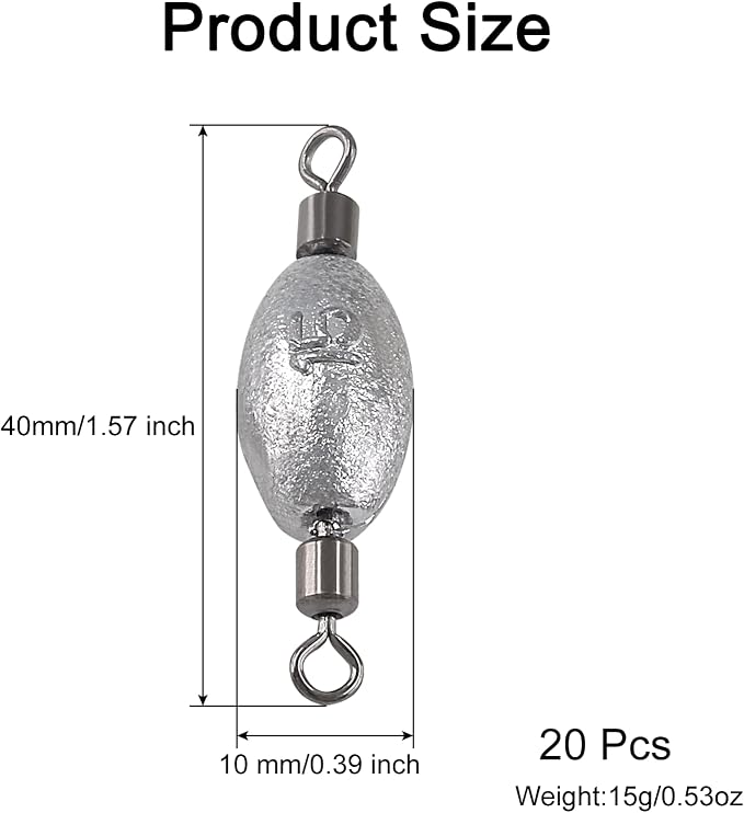Hitefu Fish Weight Sinkers, Inline Weights Lead Fishing Weights Trolling Sinkers, Egg Sinkers for Bottom Fishing (3/8, 1/2, 3/4oz)