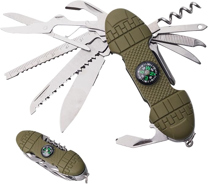 Folding Multi Tool - Pocket Survival Gadget | Compact Outdoor Multi-Tools With Bottle Opener And Fishing Hook For Hiking, Fishing, Bike Repair, Camping, Travel Use Men & Women