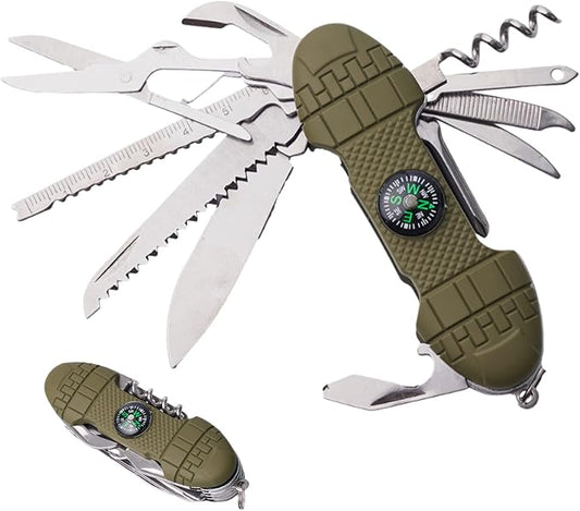 Folding Multi Tool - Pocket Survival Gadget | Compact Outdoor Multi-Tools With Bottle Opener And Fishing Hook For Hiking, Fishing, Bike Repair, Camping, Travel Use Men & Women