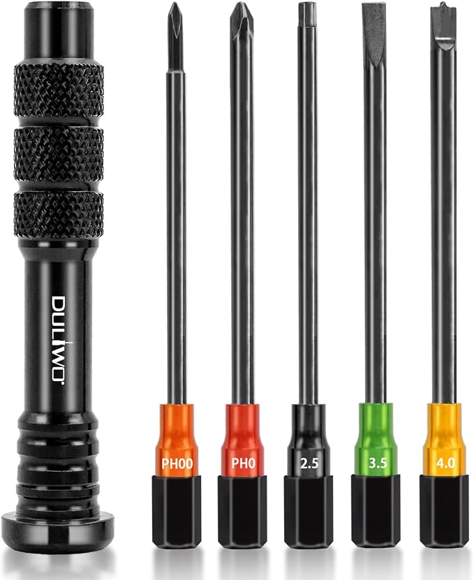 Fishing Reel Repair Tools Kit, S2 Steel Screwdriver Set with Magnetic Tips for Reel and Rod Repair, Includes Flat, Raised Flat, Phillips & Hex Tips