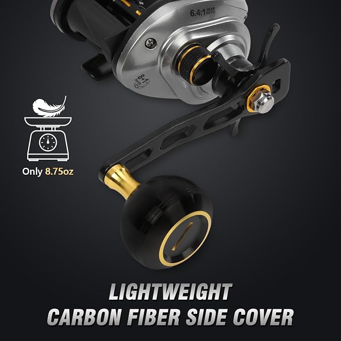 Baitcasting Reels, Baitcasting Fishing Reels, Aviation-Aluminium Spool, Aluminum Star-Shaped Trailer and Handle Arm, Drag Alarm System, 6.4:1 Gear Ratio, 8+1 Stainless Steel Bearing