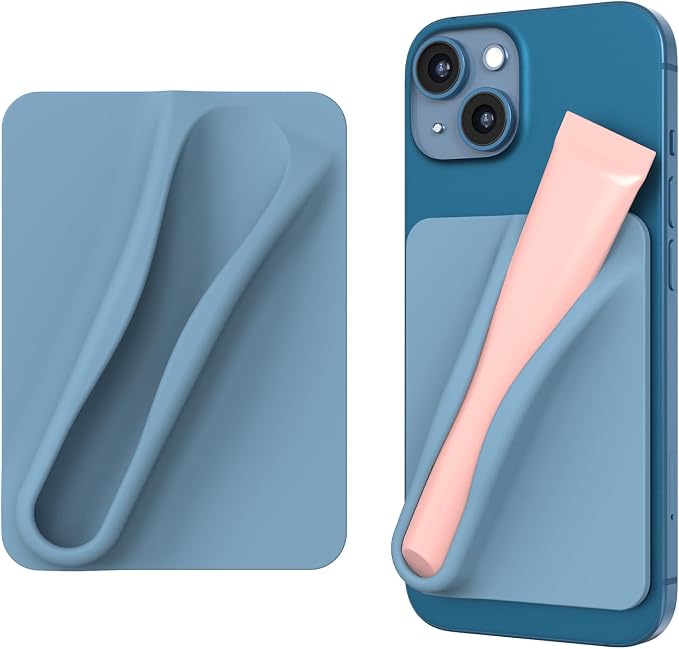 DOB SECHS Silicone Lip Holder for Cell Phone Lipstick Lip Glaze Phone Case Adhesive Back Stick On Holder for iPhone and Android Phones, Blue