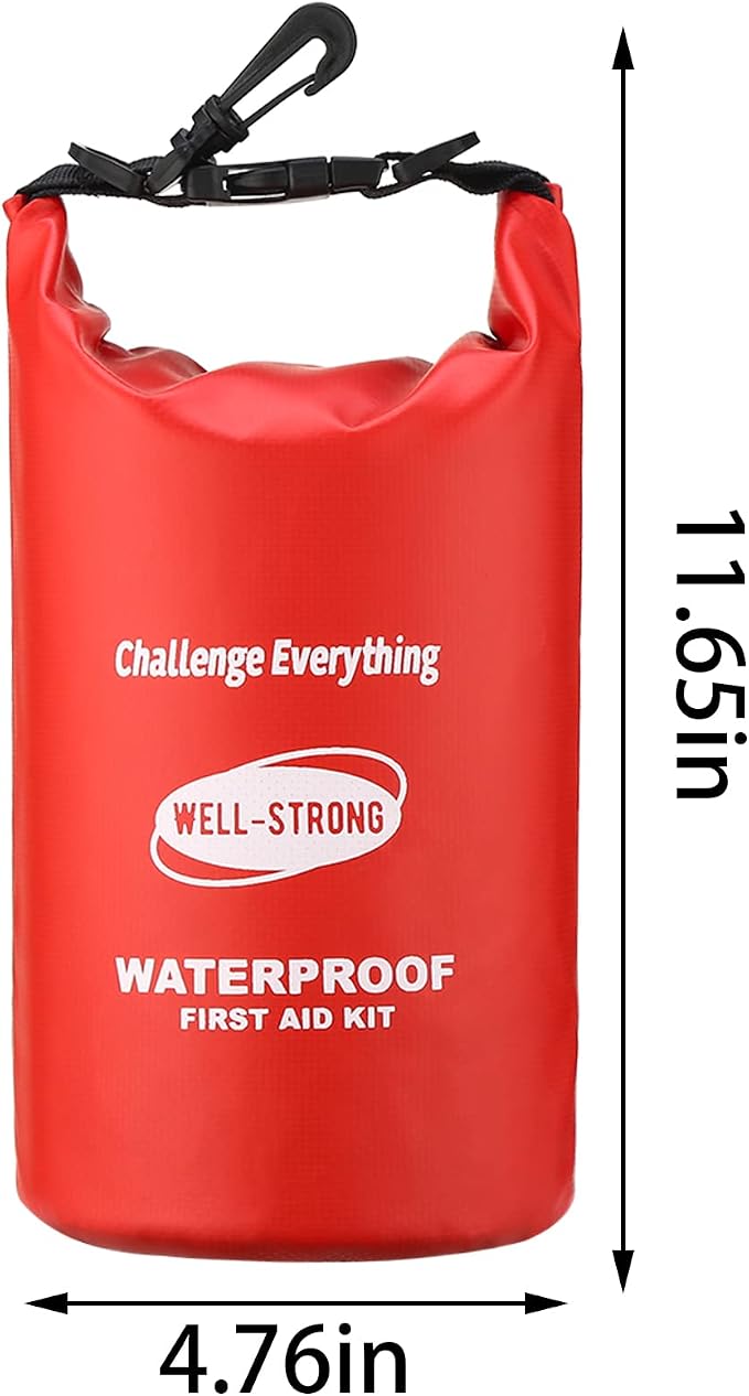 Emergency First Aid Kit for Boating, Fishing & Kayaking – Waterproof Medical Supplies with Roll Top Design, 2L Capacity, Red
