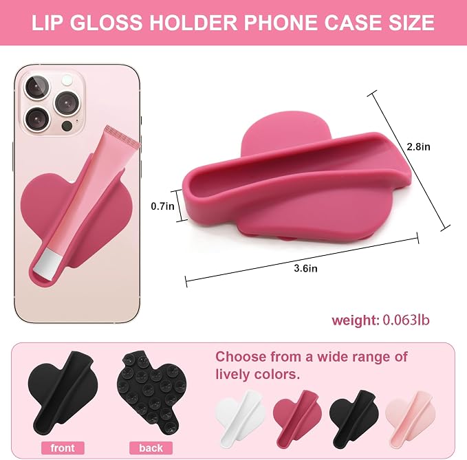 Heart Shape Suction Cup Phone Case Lip Gloss Holder,Lip Gloss Holder Can be Repeatedly Disassembled and Assembled for Most Phone Models(Pink)