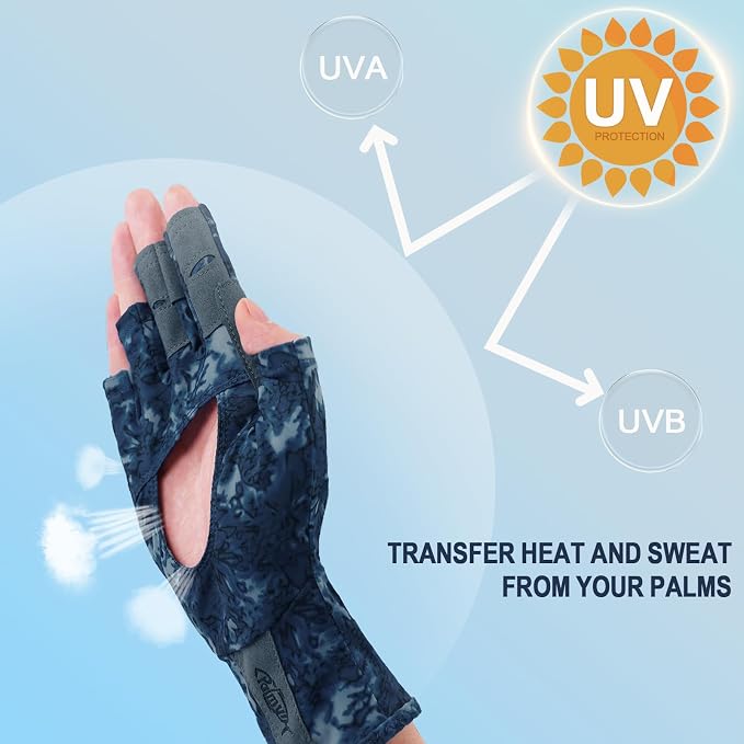 Palmyth UV Protection Fishing Fingerless Gloves UPF50+ Sun Gloves Men Women for Kayaking, Hiking, Paddling, Driving, Canoeing, Rowing