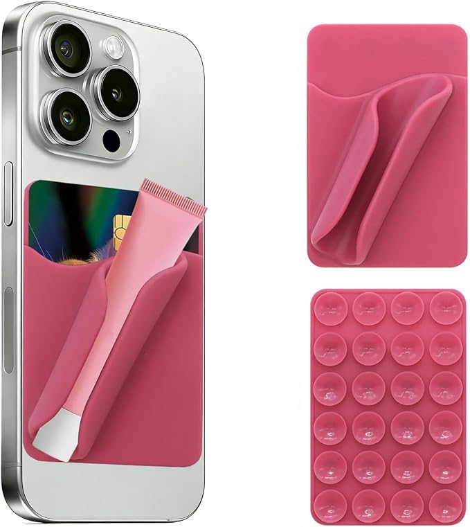 Suction Cup Phone Case Lip Gloss Holder,Featuring A Card Slot,Lip Gloss Holder Can be Repeatedly Disassembled and Assembled,Compatible with Most of Phone(Rose Pink)