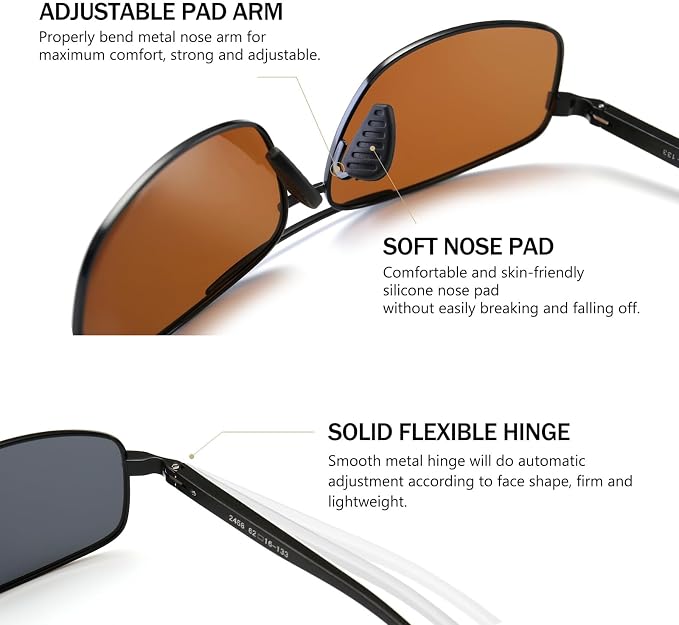 SUNGAIT Ultra Lightweight Rectangular Polarized Sunglasses Men UV400 Protection