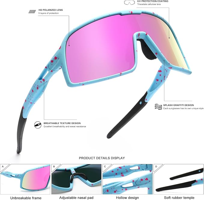 SEKKAF Polarized Sports Sunglasses for Men and Women Cycling Glasses UV Protection Goggles for Mountain Bike Running Fishing