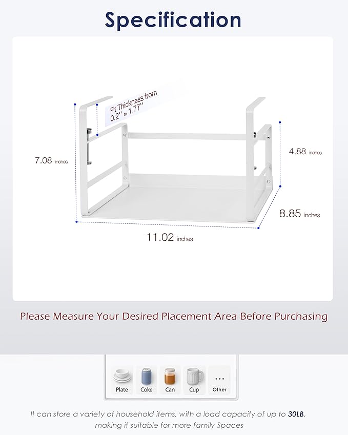 Nxconsu 2Pack Under Shelf Storage Basket Organizer Hanging Holder for Kitchen Cabinet Pantry Cupboard Desk Bookshelf Organization Space Saver Heavy Duty Slide-in Adjustable Mounting Clamp White Small