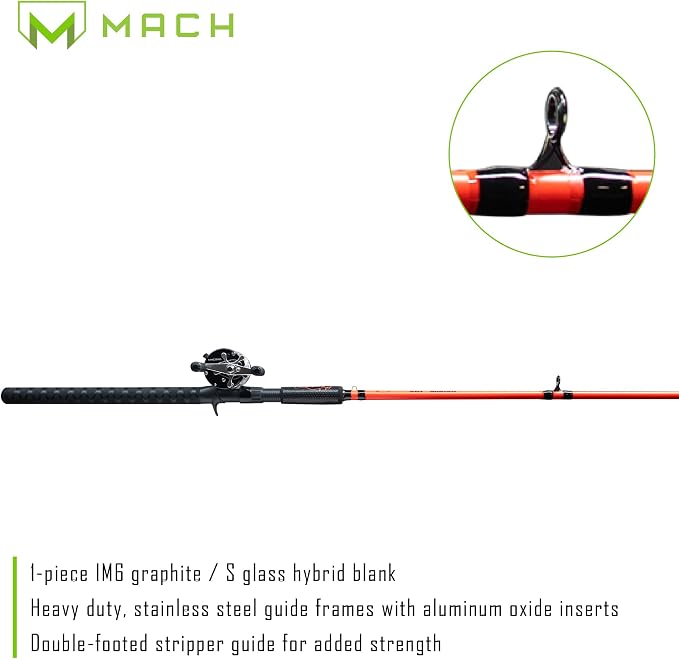 Lew's CAT Smash Casting Fishing Rod and Reel Combo, 7-Foot 2-Inch 1-Piece Graphite Rod Blank, Size 60 Reel, Right-Hand, Red
