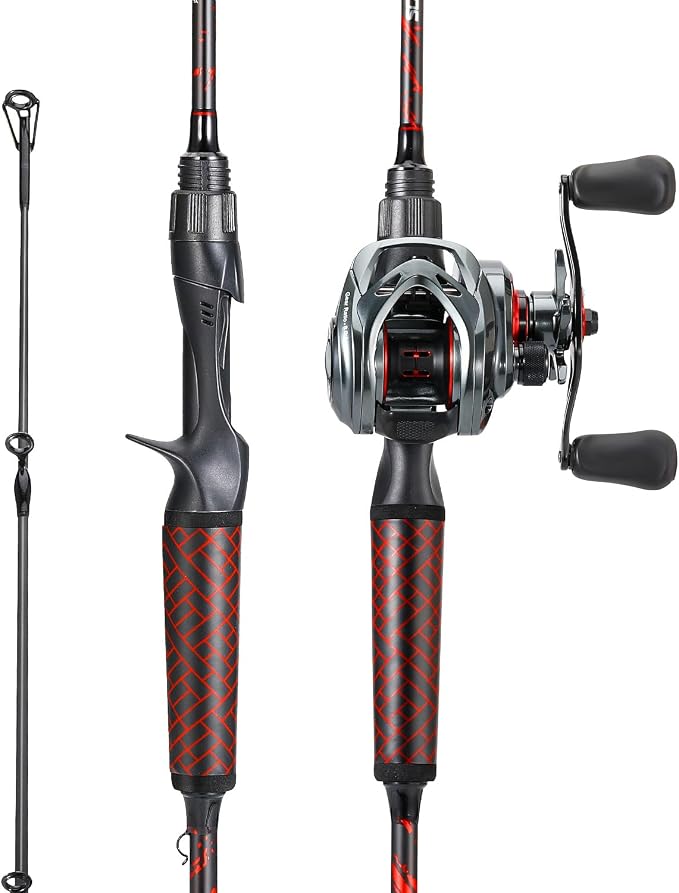Sougayilang Fishing Rod and Reel Combo, Baitcasting Combo, Baitcaster Reel with 2-Piece Durable Carbon Fiber Casting Rod for Freshwater