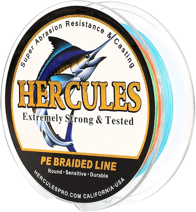 HERCULES Cost-Effective Super Cast 8 Strands Braided Fishing Line 10LB to 300LB Test for Salt-Water,109/328/547/1094 Yards(100M/300M/500M/1000M),Diam.#0.12MM-1.2MM,Hi-Grade Performance,Variety Colors