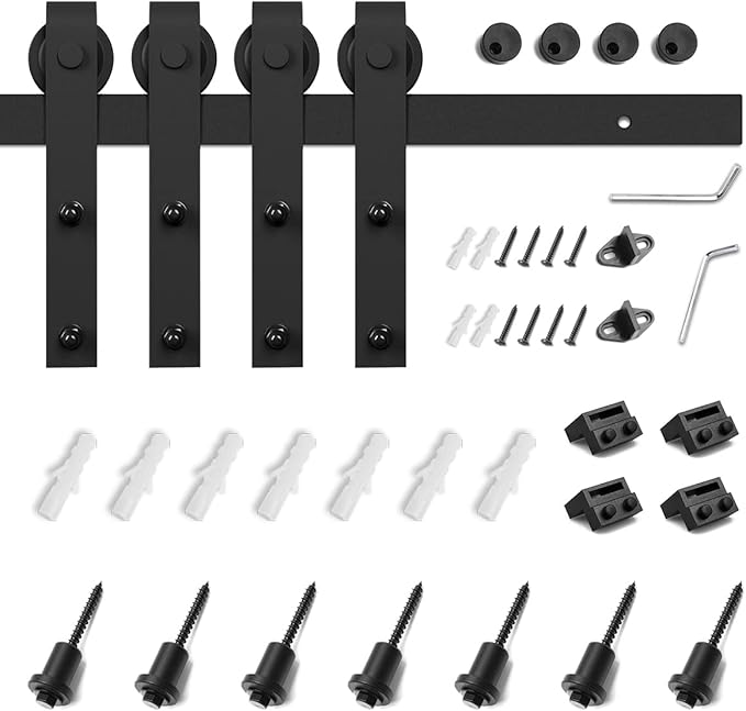 SMARTSTANDARD 9 FT Double Barn Door Hardware Kit, Sliding Door Track-Smoothly and Quietly -Includes Detailed Installation Fit 27" Wide Doorpanel (J Shape Hanger) Black