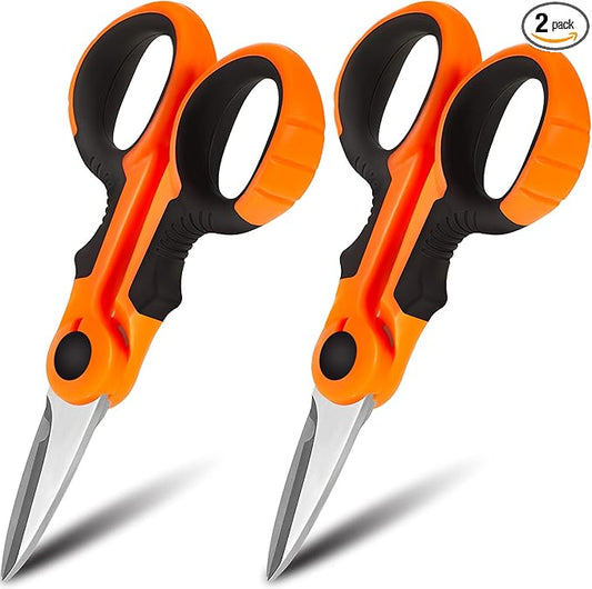 Honoson 2 Pcs 5.7" Fishing Scissors Braided Line Cutters Fishing Heavy Duty 3cr13 Non Slip Serrated Edge Scissors Saltwater Freshwater Braid Multi Function Snips for Trimming (Orange)