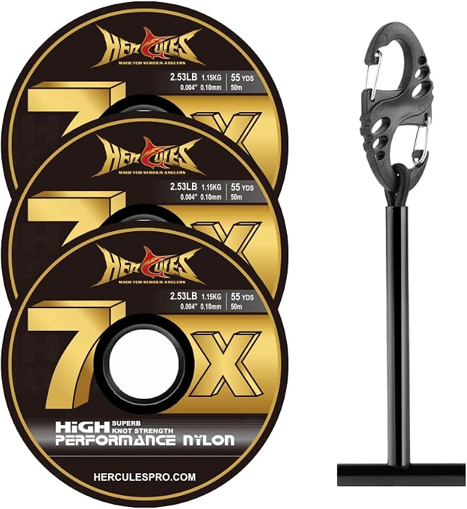 HERCULES Fly Fishing Tippet 3 Pack with Fly Tippet Holder, 55 Yards