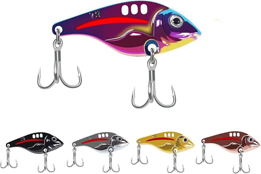 VIB Metal Lures Zinc Alloy Fishing Blade Spinner Bait with Treble Hooks Fishing Spoons Lures Pack of 5