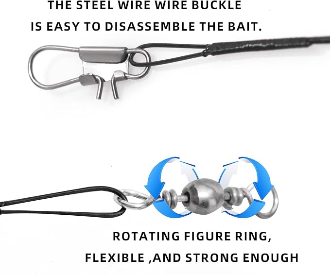 Benykyo Fishing Leaders with Swivels and Snaps，40 lb High Strength Wire Leader，Steel Fishing Leader Freshwater & Saltwater，Black