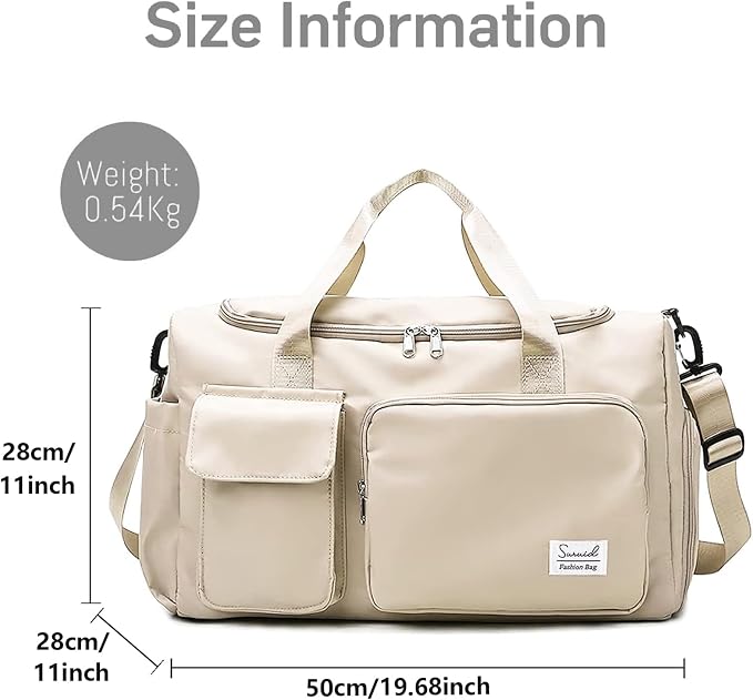 Suruid Sports Gym Bag with Shoes Compartment Travel Duffel Bag with Dry Wet Separated Pocket for Men and Women, Overnight Bag Weekender Bag Training Handbag Yoga Bag - Off White