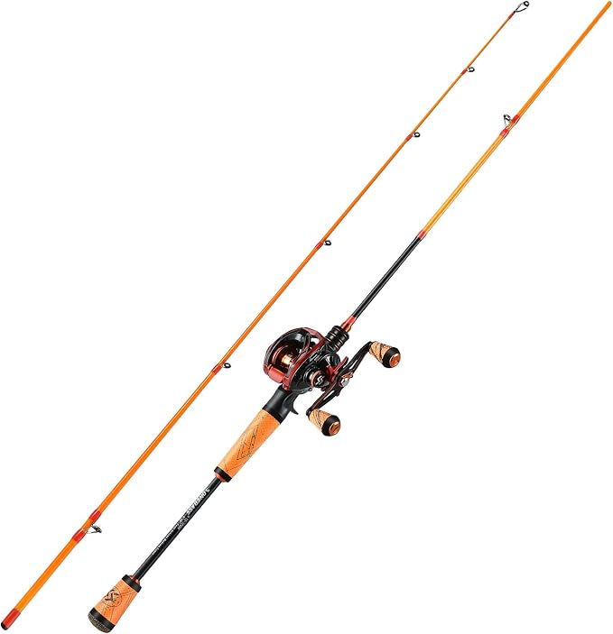 One Bass Fishing Rod and Reel Combo, Medium Fast Baitcasting Combo, 24-Ton Carbon Fiber 2 Pieces Fishing Poles with Baitcaster Reel Super Polymer Handle