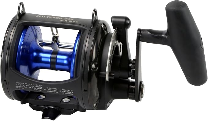 Okuma Solterra SLX Single Speed Levelwind Lever Drag Saltwater Trolling Reel, SLX-50Lb, 520yds-50lb, Black