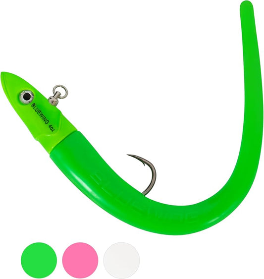 BLUEWING Jig Heads Saltwater 2oz,3oz,4oz,5oz,6oz,7oz Swimming Jigheads 1pc with High Carbon Steel Swing Hook and 6in/9in Replacement Tail Big Game Fishing Lures