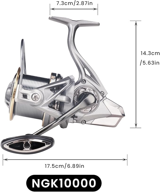 HAUT TON Spinning Reel 8000/9000/10000/12000/14000,6+1BB Metal Surf Fishing Reels,4.8:1 Gear Ratio 55lbs Drag Heavy Long Casting Inshore Saltwater Monster Fish