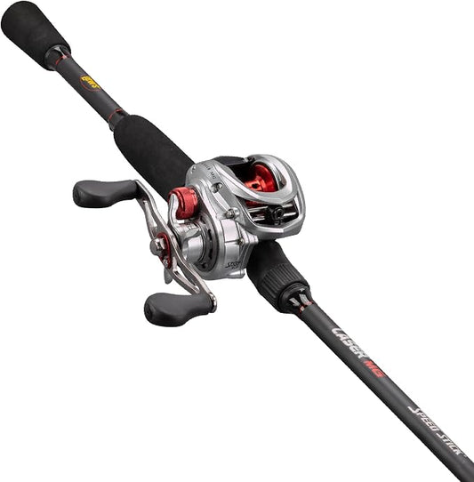 Lew's Laser MG Speed Spool Baitcast Reel and Fishing Rod Combo, Premium IM6 Graphite Rod with Split Grip EVA Handle, Right-Hand Retrieve, Silver