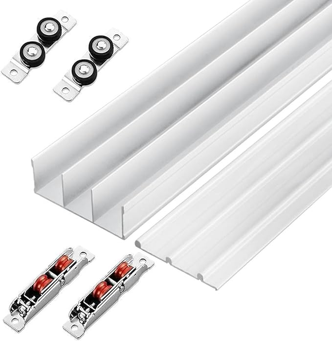 Triple Track Sliding Door Hardware Kit - Heavy-Duty Aluminum Tracks for Closets Cabinet Doors - Adjustable Triple-Panel Bypass, Flush Mount(Color2,120cm)