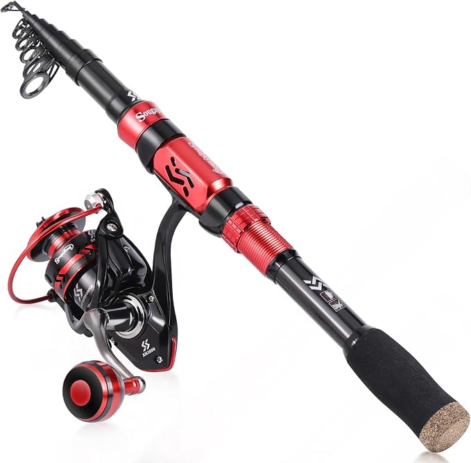 Sougayilang Fishing Rod and Reel Combos, Telescopic Fishing Pole with 12+1BB Spinning Reel for Travel Saltwater Freshwater Fishing-1.8M Rod with 2000 Reel