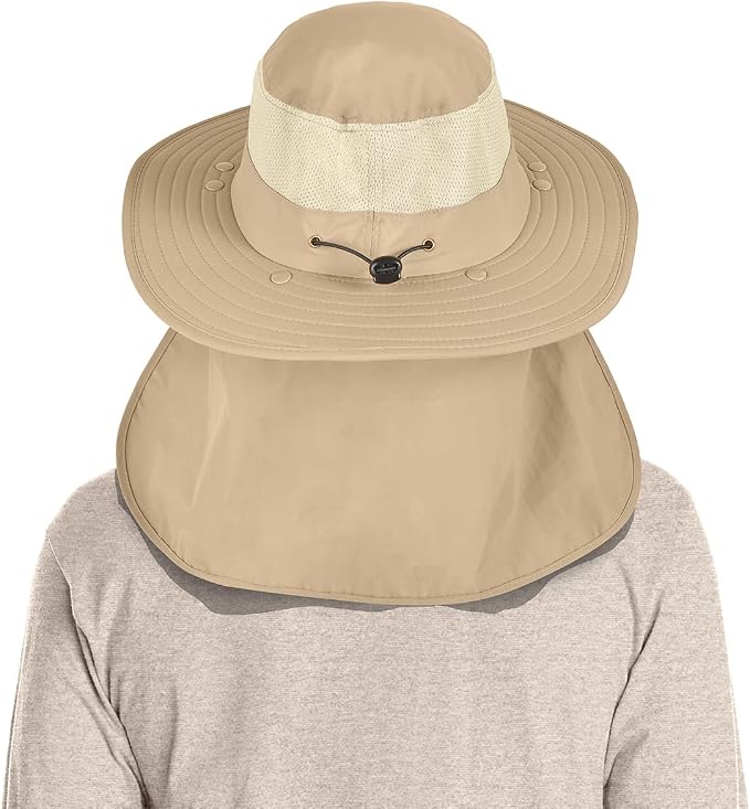 3 Pack Mens Outdoor Wide Brim Fishing Hat,UPF 50+ Sun Protection Cap with Face Neck Flap for Hiking & Garden