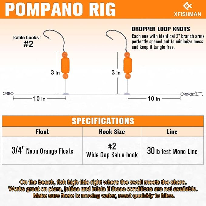 Pompano-Rigs-for-Surf-Fishing-Saltwater-Gear with Double Circle & Wide Gap Hook-6-Pack Surf Fishing Tackle