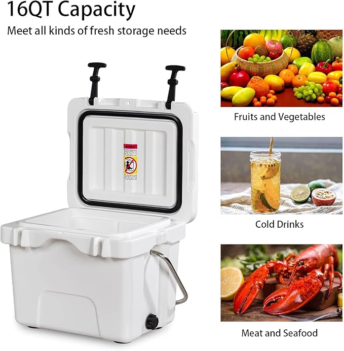 DORTALA 16 Quart Cooler, Heavy Duty Ice Chest with Handle, Drain Plug & 2 Cup Holders, 3-5 Day Ice Retention, Portable Ice Cooler Ideal for Camping, Travel, Fishing &Activities