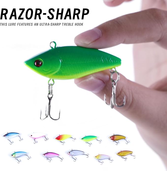 10Pcs Fishing Lures VIB Hard Baits Lipless Crankbaits Sinking Lures for Bass Trout Perch Salmon 2in/0.16oz