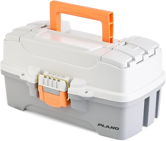 Plano One-Tray Tackle Box, Light Grey/Dark Grey, Rust-Proof Brass Latch, Top-Access Tray with Deep Storage, Made in the USA, Portable Fishing Gear Storage Organizer