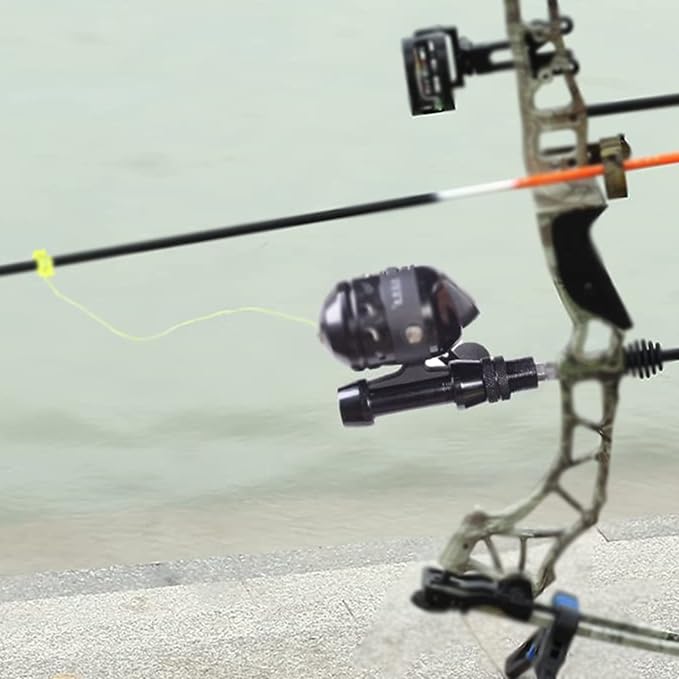Bowfishing Reel Seat Mount - Archery Bow Fishing Reel Mount Heavy Duty Aluminum Spinning Reel Seat Set for Compound and Recurve Bow Hunting Fishing Rod (Black)