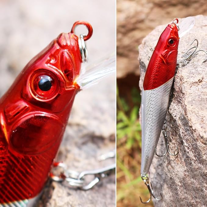 Sougayilang Fishing Lures Large Hard Bait Minnow VIB Lure with Treble Hook Life-Like Swimbait Fishing Bait Popper Crankbait Vibe Sinking Lure for Bass Trout Walleye Redfish
