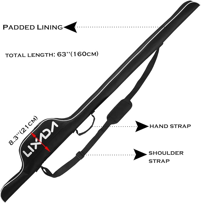 Lixada 63 Inch Fishing Rod Bag Portable Fishing Rod Reel Protective Case, Folding Fishing Pole Holder Cover Rod Tackle Organizer