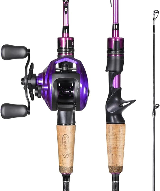 Sougayilang Fishing Rod and Reel Combo，Baitcaster Combo,5.9ft/6.9ft Carbon Fishing Pole,Lightweight Aluminum Spool Reel,Stainless-Steel Guides & Ergonomic Cork Grip