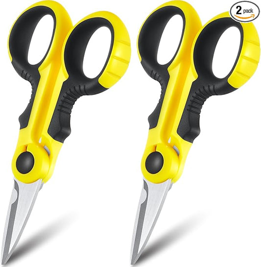 Honoson 2 Pcs 5.7" Fishing Scissors Braided Line Cutters Fishing Heavy Duty 3cr13 Non Slip Serrated Edge Scissors Saltwater Freshwater Braid Multi Function Snips for Trimming (Yellow Black)