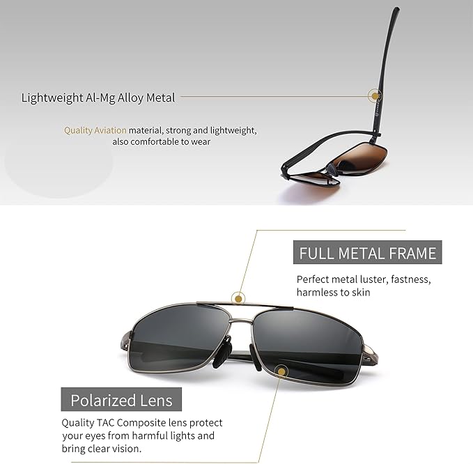 SUNGAIT Ultra Lightweight Rectangular Polarized Sunglasses Men UV400 Protection