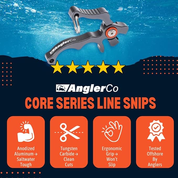 Core Series Line Snips, Aluminum Body, Tungsten Carbide Cutters, Saltwater Fishing Line Cutter