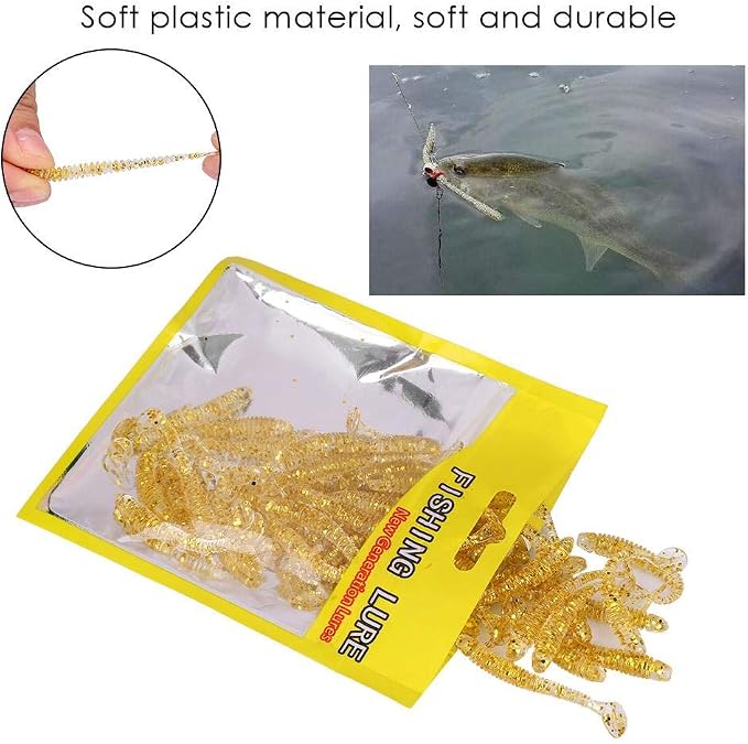 Tbest 50 Pcs 5cm Soft Fishing Lures, Plastic Fishing Bait T-Tail Grub Worm Baits Fish Tackle Accessory 9 Colors