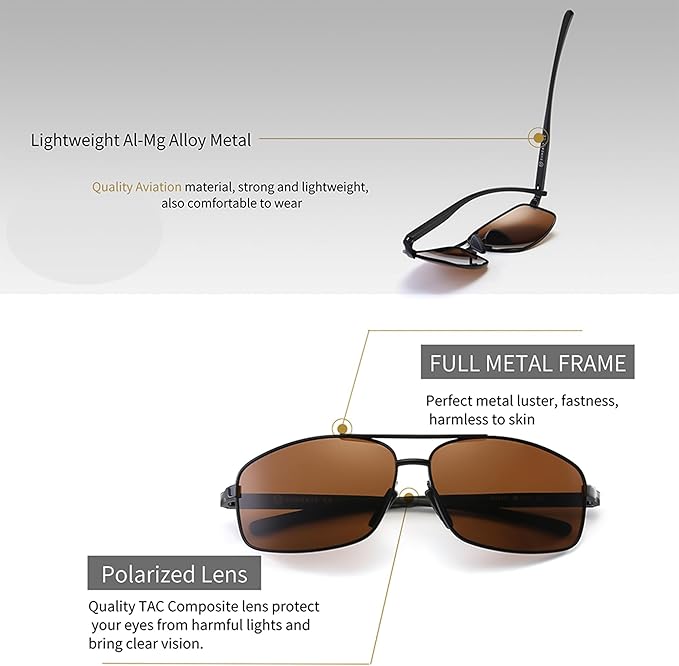 SUNGAIT Ultra Lightweight Rectangular Polarized Sunglasses Men UV400 Protection