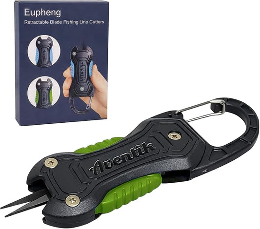 EUPHENG Retractable Fishing Line Cutters with Carabiner, Stainless Steel Titanium-Coated Blades, Fishing Line Scissors for Braided Line, Monofilament Line, Fluorocarbon Line