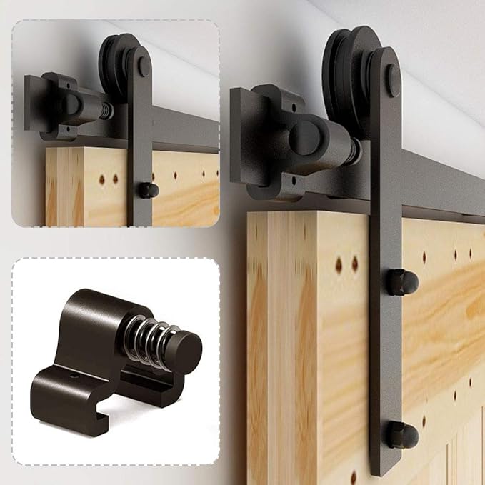 CCJH 8.2FT Sliding Barn Door Hardware Kit, Heavy Duty, Smoothly and Silently, Easy to Install, Fit 24.6" Width Double Door Panel, I Shaped Hangers Black