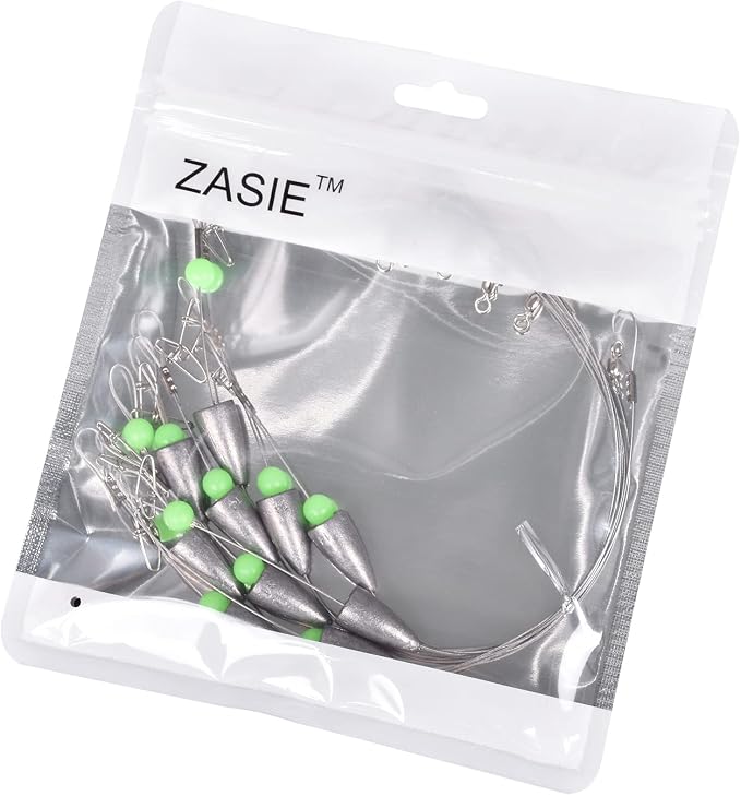 Carolina Rigs for Fishing- 12 Inch Steel Fishing Leaders with Fishing Weight, Pre Rigged Carolina Rigs with Fishing Weight 1/6oz, 1/4oz, 1/2oz, 10 Pcs