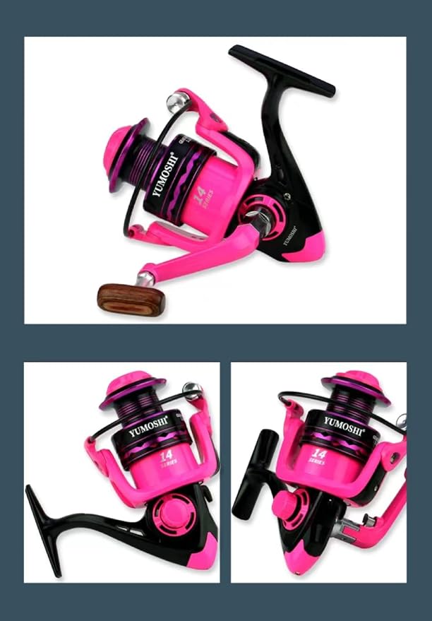 Fishing Spinning Reel Gear Ratio 5.2:1 Lightweight Left/Right Hand Interchangeable Ultra Smooth Powerful 2000, 3000, 4000, 5000, 6000, 7000 Series Pink