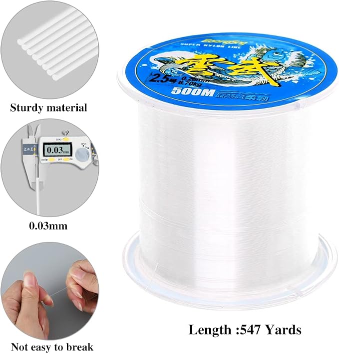 1641 Ft Clear Fishing Line, Strong Fishing Wire Monofilament Invisible Nylon Fish String for Hanging Decorations Balloon Garland Crafts