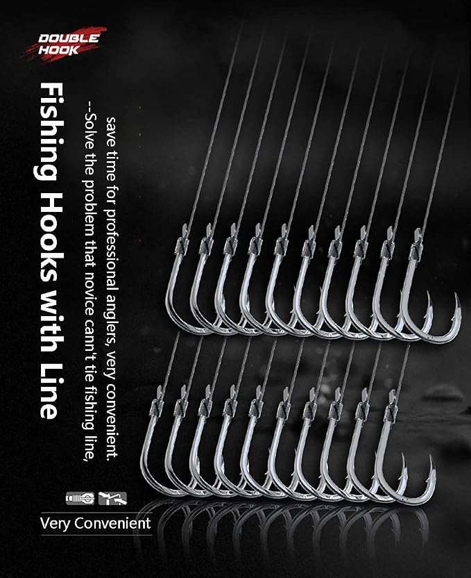 Dyxssm Small Fishing Hooks with Line, Tiny Fishing Hook on Nylon Line (Pack of 20)