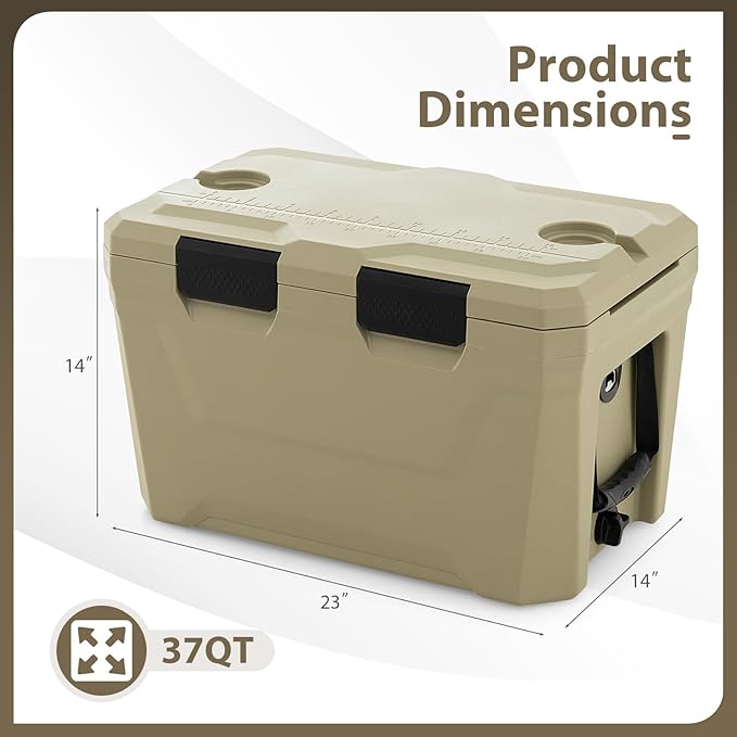 COSTWAY Insulated Portable Cooler, Hard Shell Ice Chest w/ 2 Cup Holders, Bottle Opener, Drain Plug, 3-Day Ice Retention, Outdoor Leak-Proof Dry Box for Beach, Camping, Fishing, Picnic